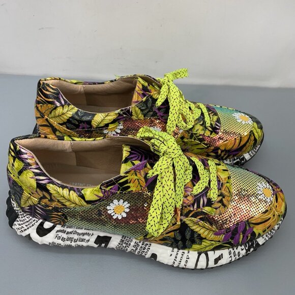 L'Artiste by Spring Step Sneakers Shoes Floral Sequin Colorful Yellow Womens 9.5 - Picture 3 of 15